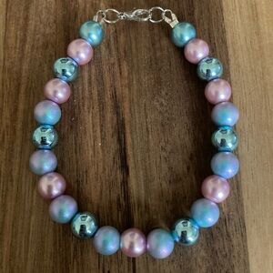 Handmade Pink and Blue Beaded Bracelet